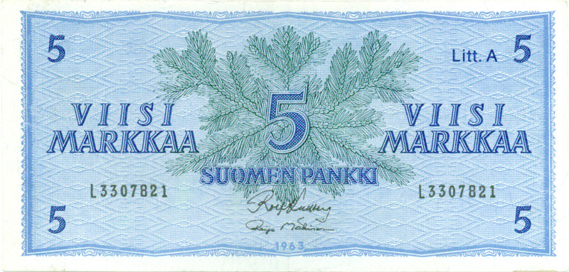 5 Markkaa 1963 Litt.A L3307821 kl.5